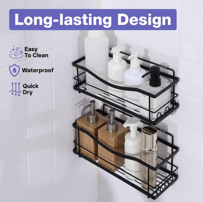 Suporti pentru dus, negri, fara gaurire, set 2 bucati, capacitate mare, incarcare 9 kg [3]