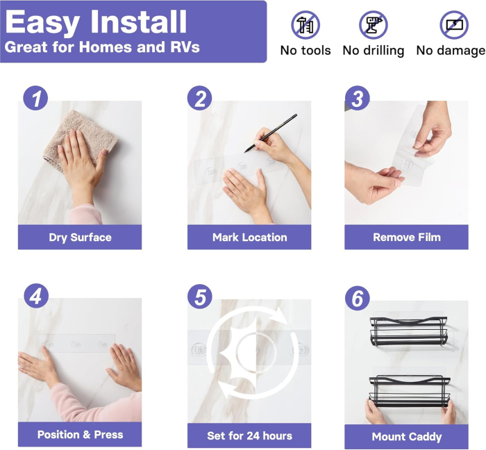 Suporti pentru dus, negri, fara gaurire, set 2 bucati, capacitate mare, incarcare 9 kg [7]