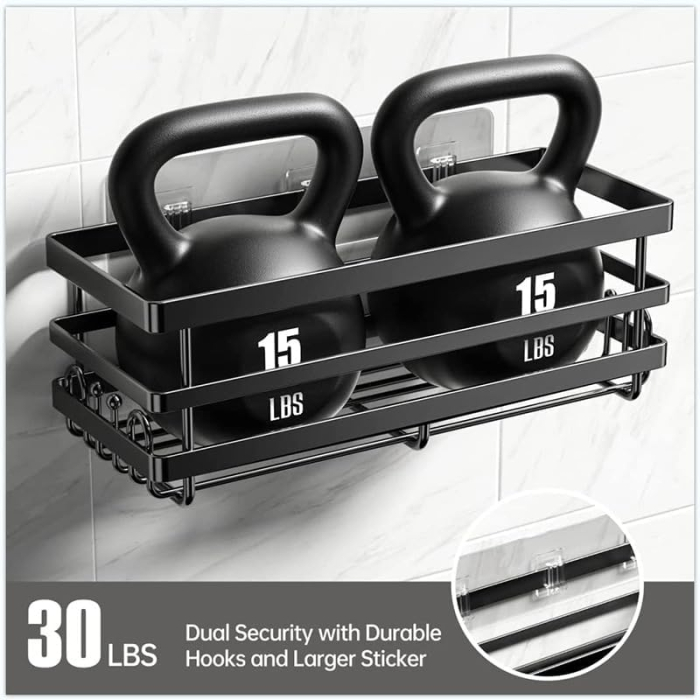 Suporti pentru dus, negri, fara gaurire, set 2 bucati, capacitate mare [3]