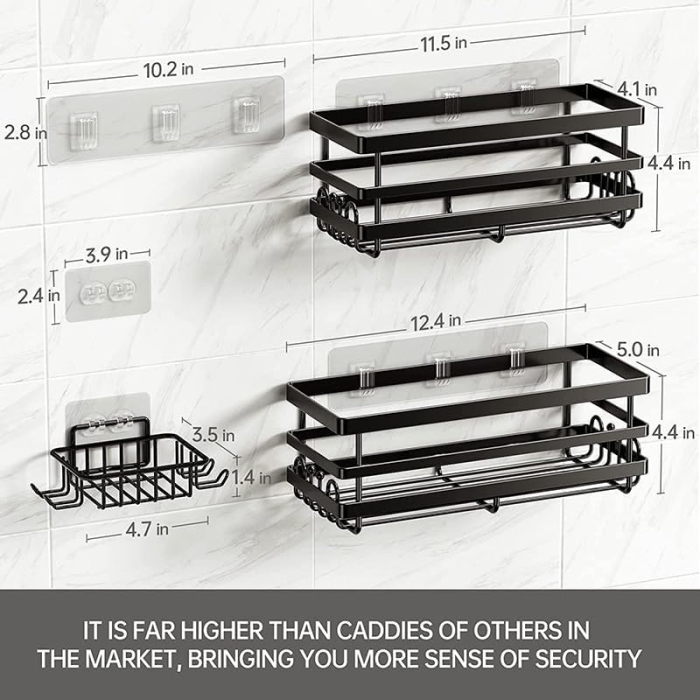 Suporti pentru dus, negri, fara gaurire, set 2 bucati, capacitate mare [6]