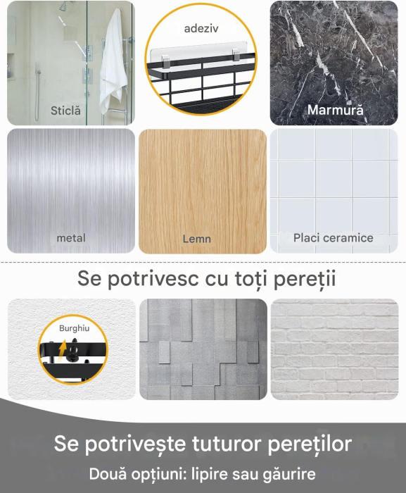 Suporti pentru dus sau bucatarie, negri,  fara gaurire, set 3 bucati [4]