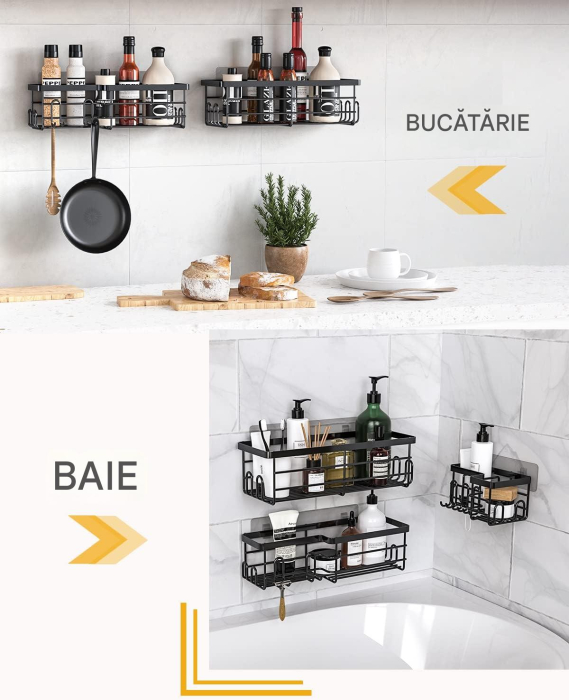Suporti pentru dus sau bucatarie, negri,  fara gaurire, set 3 bucati [6]