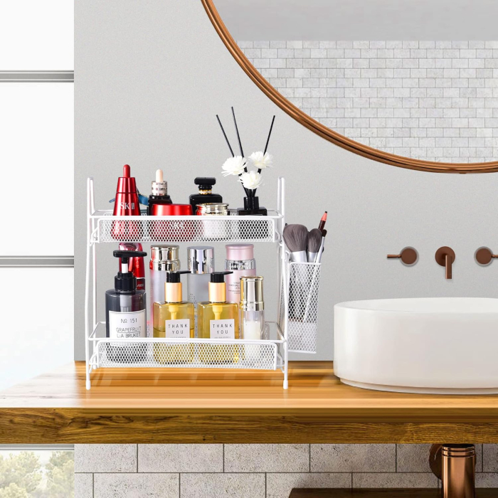 Organizator din otel pentru baie sau bucatarie, cu 2 niveluri si corp aditional, 31x32x17 cm [2]