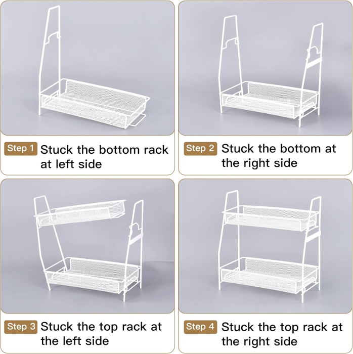 Organizator din otel pentru baie sau bucatarie, cu 2 niveluri si corp aditional, 31x32x17 cm [9]