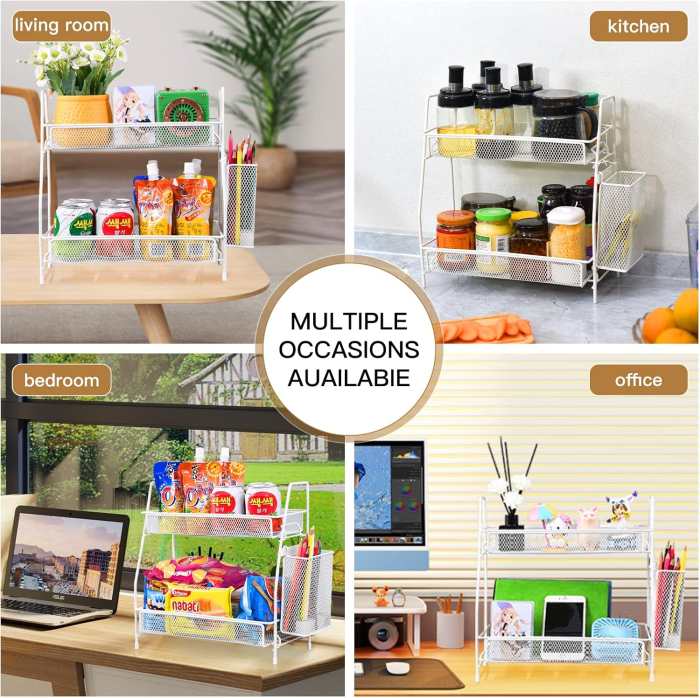 Organizator din otel pentru baie sau bucatarie, cu 2 niveluri si corp aditional, 31x32x17 cm [8]