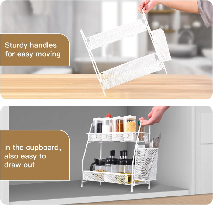 Organizator din otel pentru baie sau bucatarie, cu 2 niveluri si corp aditional, 31x32x17 cm [7]