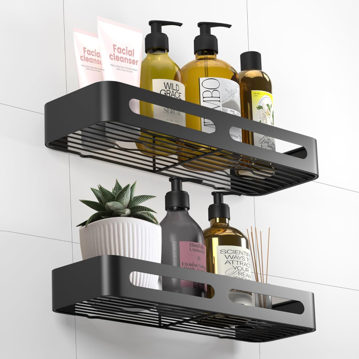 Suporti pentru dus, negri, fara gaurire, set 2 bucati, capacitate mare [2]