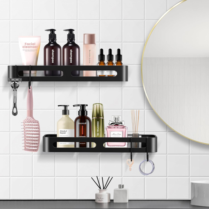 Suporti pentru dus, negri, fara gaurire, set 2 bucati, capacitate mare [7]