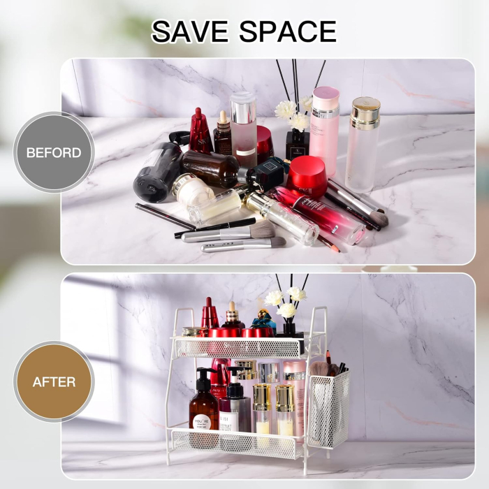 Organizator din otel pentru baie sau bucatarie, cu 2 niveluri si corp aditional, 31x32x17 cm [5]