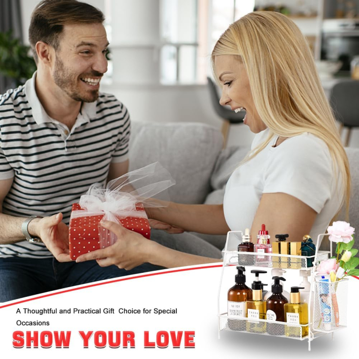 Organizator din otel pentru baie sau bucatarie, cu 2 niveluri si corp aditional, 31x32x17 cm [6]