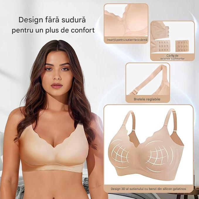 Sutien fara cusaturi, moale, elastic, push-up, fara sarma, crem M [3]