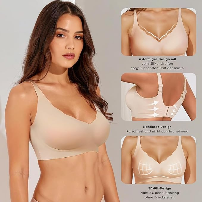 Sutien fara cusaturi, moale, elastic, push-up, fara sarma, crem S [2]