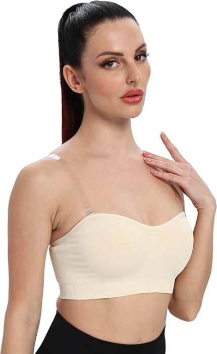 Sutiene push-up, fără armatură, tip bandeau, cu căptușeală, fără cusături, din silicon antiderapant și bretele transparente XL, set 2 [5]