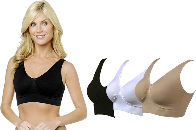 Set 3 Bustiere Damă Seamless, Fără Sârmă, 96% Nylon, Negru/Alb/Nude, S [2]