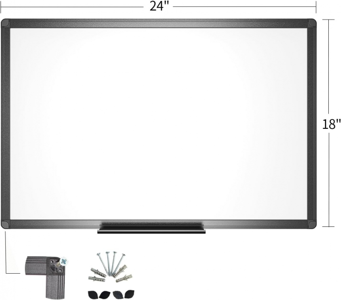 Tablă magnetică uscată cu cadru din aluminiu negru, 60 x 45 cm, set cu 1 radieră 2 markere 4 magneți [2]