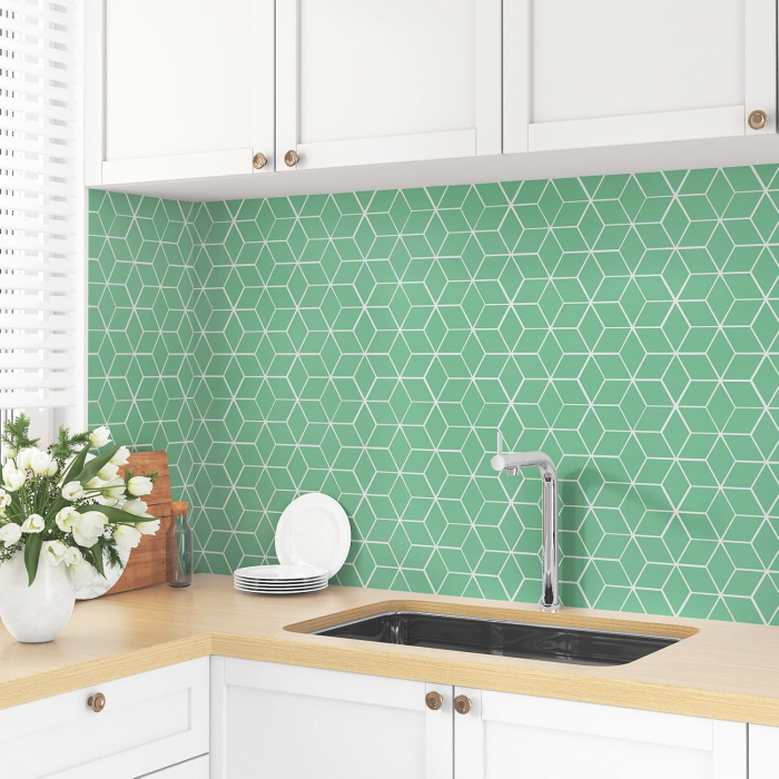 Tapet autoadeziv verde cu model cubic, 44,5 x 260 cm [4]