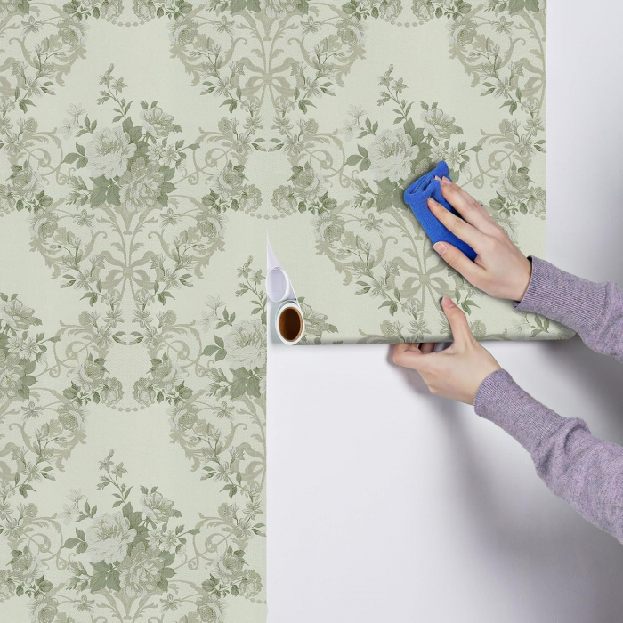 Tapet autoadeziv verde cu model floral, 44,5 x 260 cm [5]