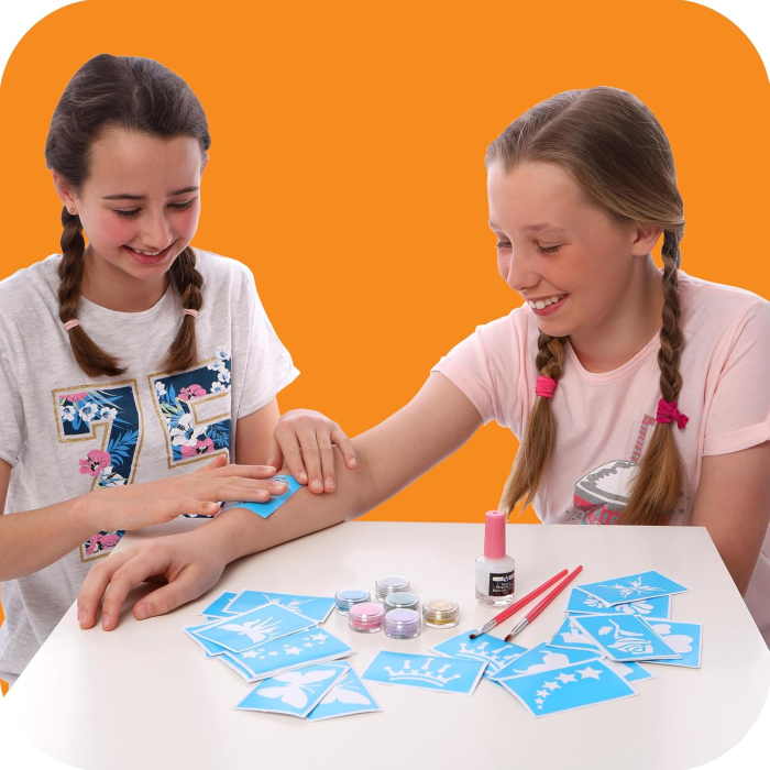 Trusa studio de tatuaje temporare colorate cu sclipici 33 piese [4]