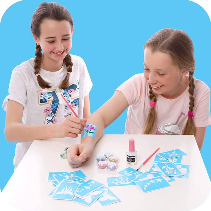 Trusa studio de tatuaje temporare colorate cu sclipici 33 piese [6]