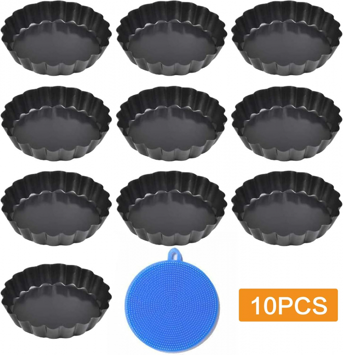 Tavi metal de 10 cm pentru tartă cu bază detașabilă, acoperire antiaderentă, set 10 bucati [3]