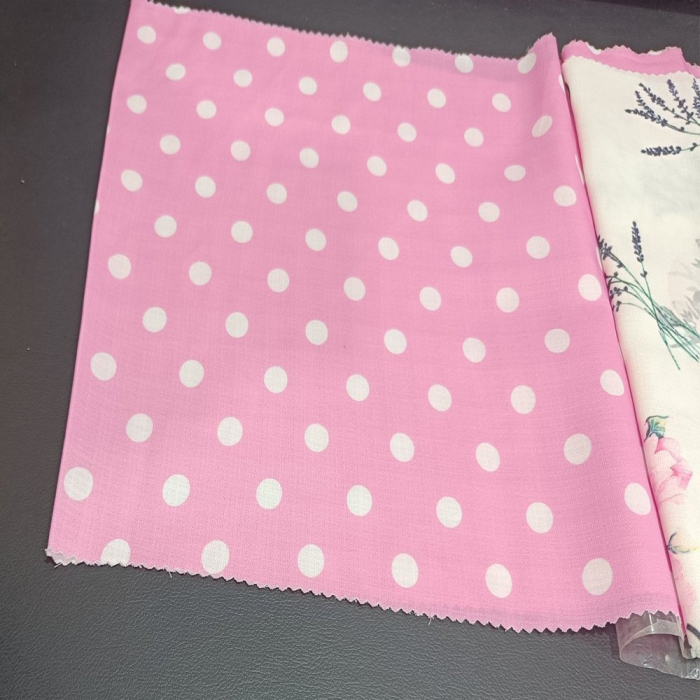 Tesatura impermeabila, material pentru tapiterie de exterior, 160x200 cm, pretabil fata de masa gradina, Roz cu buline [2]