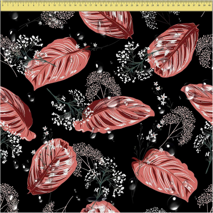 Tesatura impermeabila, material pentru tapiterie de exterior, 160x100 cm, pretabil fata de masa gradina, Red Tropical Ficus [1]