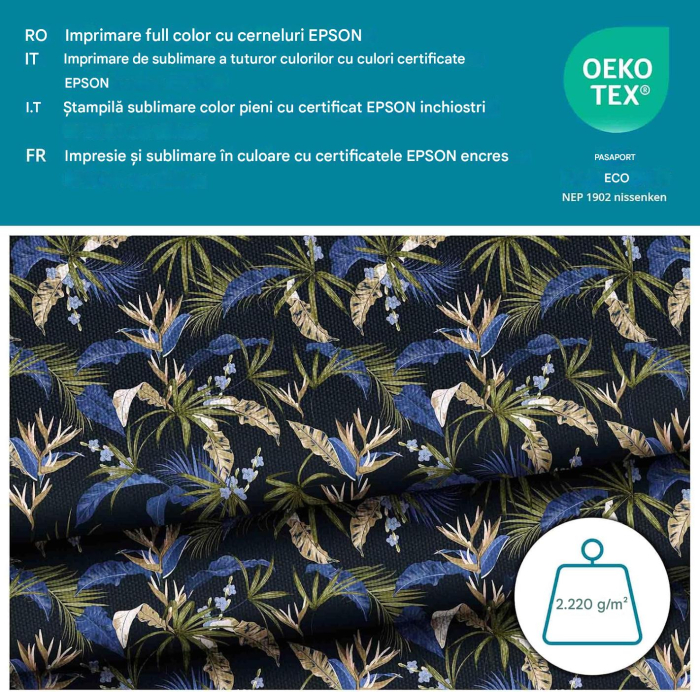 Tesatura impermeabila, material pentru tapiterie de exterior, 160x100 cm, pretabil fata de masa gradina, Exotic Blue Leaves [3]