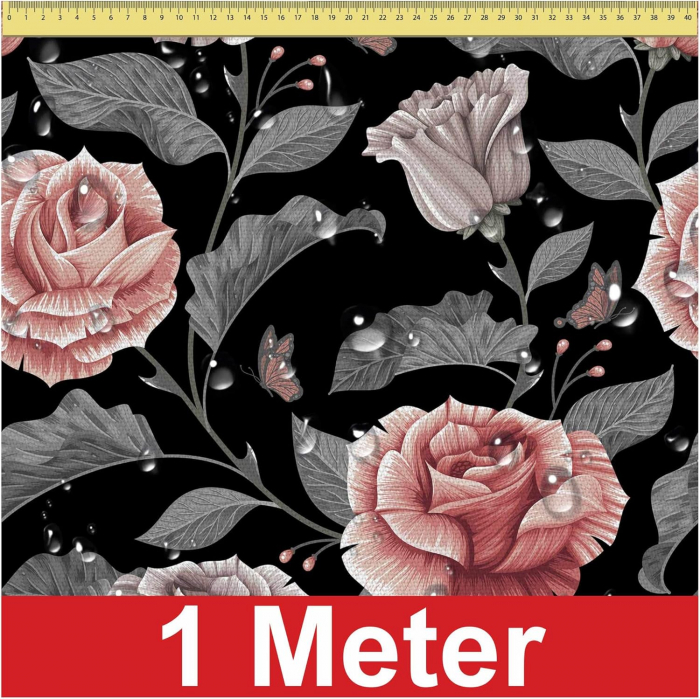 Tesatura impermeabila, material pentru tapiterie de exterior, 160x100 cm, pretabil fata de masa gradina, Dark Vintage Floral [2]