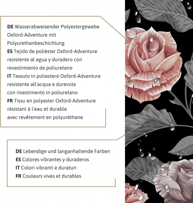 Tesatura impermeabila, material pentru tapiterie de exterior, 160x100 cm, pretabil fata de masa gradina, Dark Vintage Floral [4]