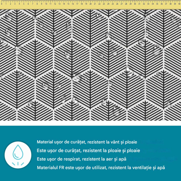 Tesatura impermeabila, material pentru tapiterie de exterior, 160x100 cm, pretabil fata de masa gradina, Hexagonal Black [2]