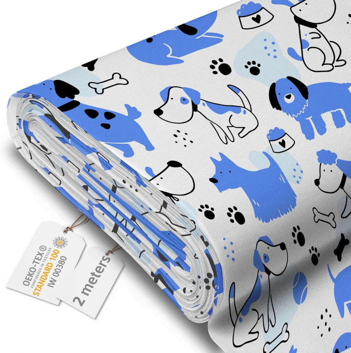 Tesatura impermeabila, material pentru tapiterie de exterior, 160x100 cm, pretabil fata de masa gradina, Blue Dogs [1]