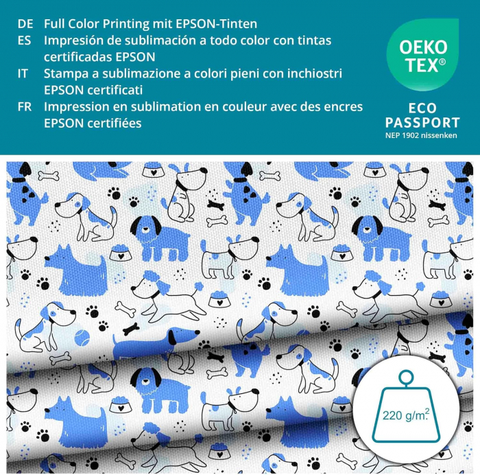 Tesatura impermeabila, material pentru tapiterie de exterior, 160x100 cm, pretabil fata de masa gradina, Blue Dogs [4]