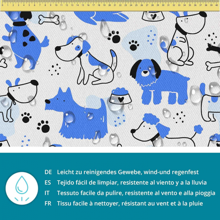Tesatura impermeabila, material pentru tapiterie de exterior, 160x100 cm, pretabil fata de masa gradina, Blue Dogs [2]