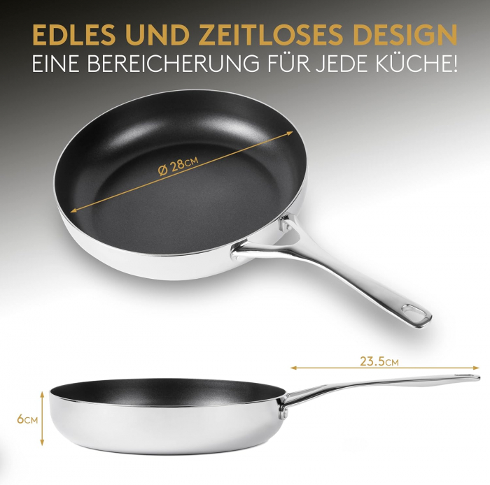 Tigaie otel, antiaderenta 28cm, complet metalica, compatibila inductie si cuptor, cu capac [2]