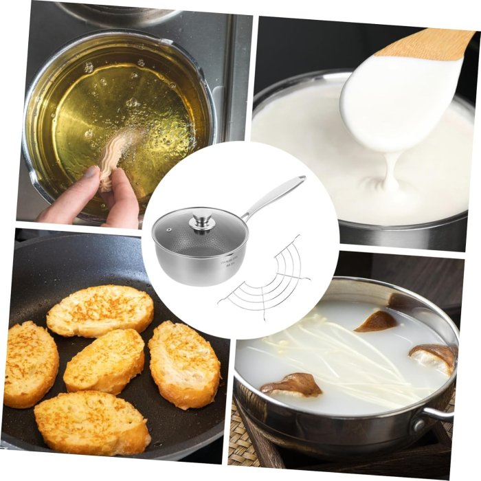Oală mica de gătit antiaderentă din oțel inoxidabil, cu maner si capac [9]