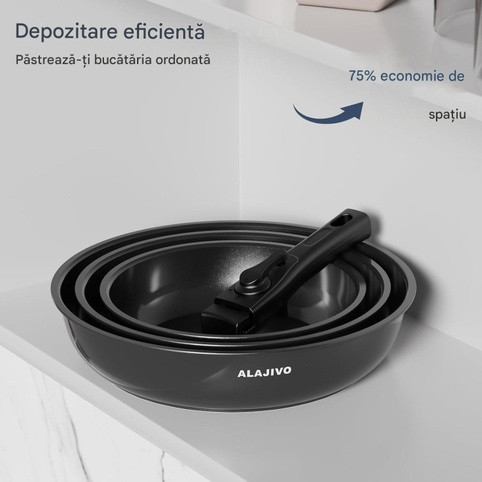 Set 3 tigăi cu mâner detașabil 20/24/28cm ceramică antiaderentă Inducție & cuptor [5]