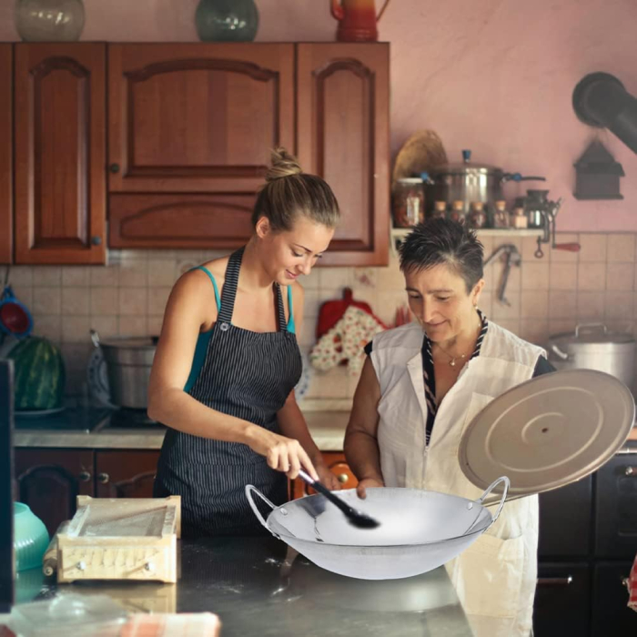 Tigaie tigaie wok din oțel inoxidabi, argintiu lucios, 2 manere, 23.5x6 cm [3]