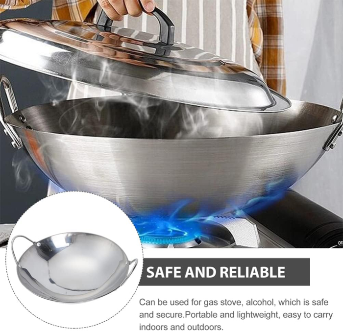 Tigaie tigaie wok din oțel inoxidabi, argintiu lucios, 2 manere, 23.5x6 cm [6]