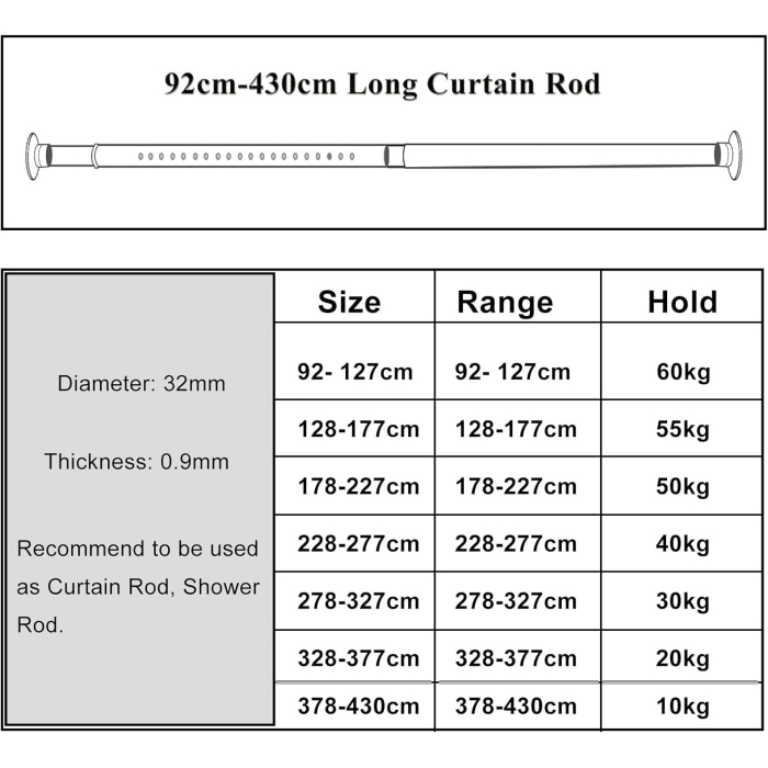 Tija telescopica din otel, neagra, 178cm-227 cm, fara gaurire [3]