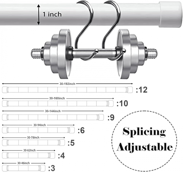 Tija telescopica extra lunga, extensibila, 76-395 cm cu console, diametru 2,54 cm, alba [3]