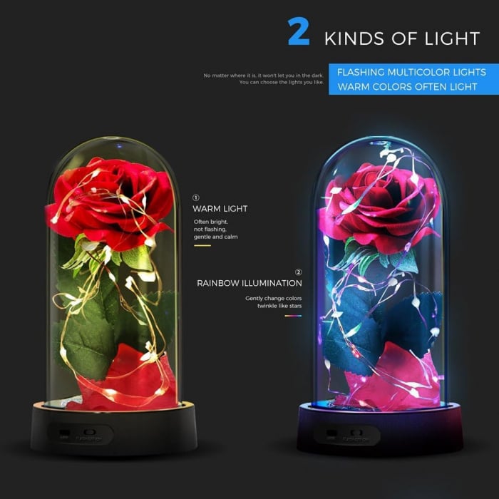 Trandafir rosu etern, iluminat cu LED-uri-"Trandafirul Frumoasa și Bestia" 18 cm [5]