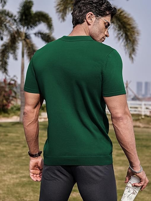 Tricou polo de vara pentru barbati, cu fermoar, verde XL [4]