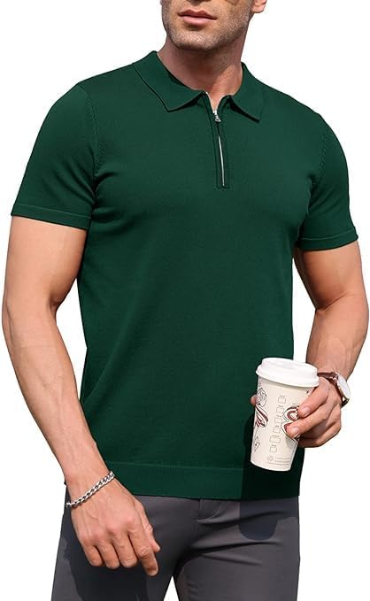 Tricou polo de vara pentru barbati, cu fermoar, verde M [2]