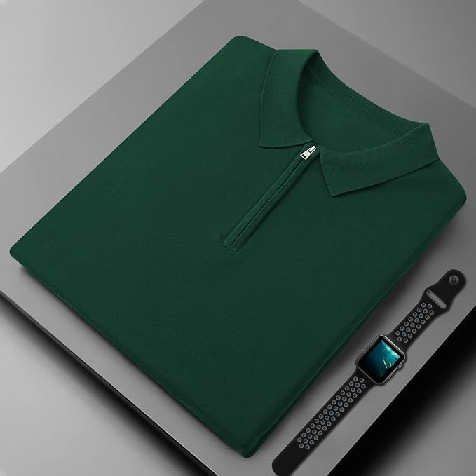 Tricou polo de vara pentru barbati, cu fermoar, verde XL [5]