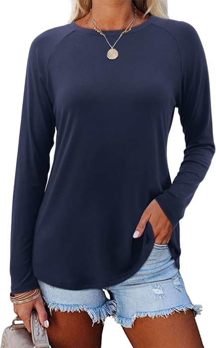 Tricou de vară pentru femei, cu maneca lunga,  Albastru M [1]