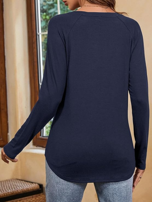 Tricou de vară pentru femei, cu maneca lunga,  Albastru M [5]