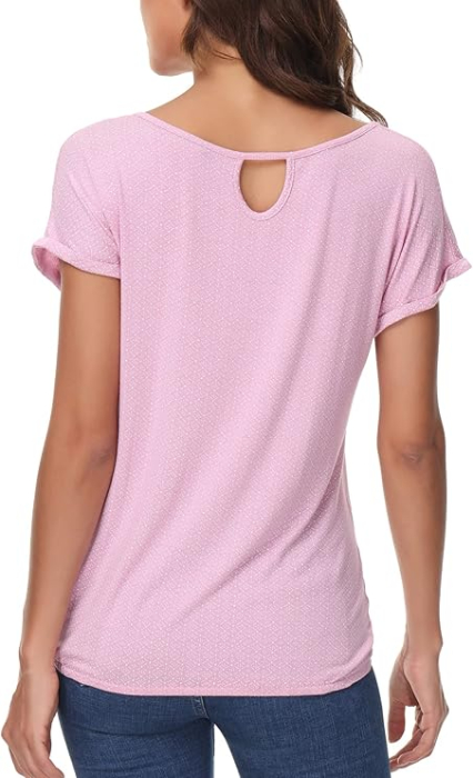 Tricou de vară pentru femei, imprimeu minimalist integral, elastic, simplu  Roz S [3]