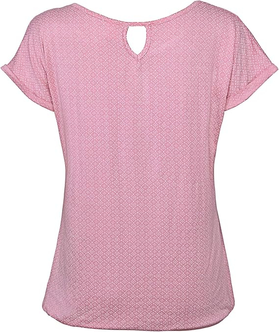 Tricou de vară pentru femei, imprimeu minimalist integral, elastic, simplu  Roz S [4]