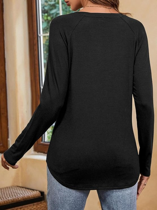 Tricou de vară pentru femei, cu maneca lunga,  Negru 2XL [5]