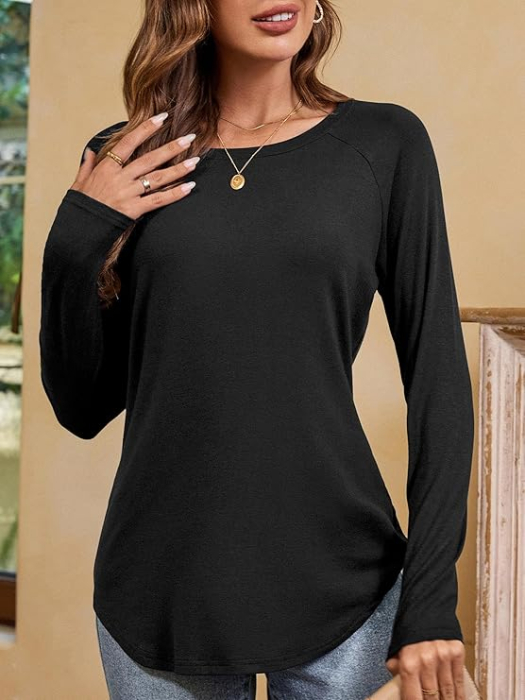 Tricou de vară pentru femei, cu maneca lunga,  Negru 2XL [4]